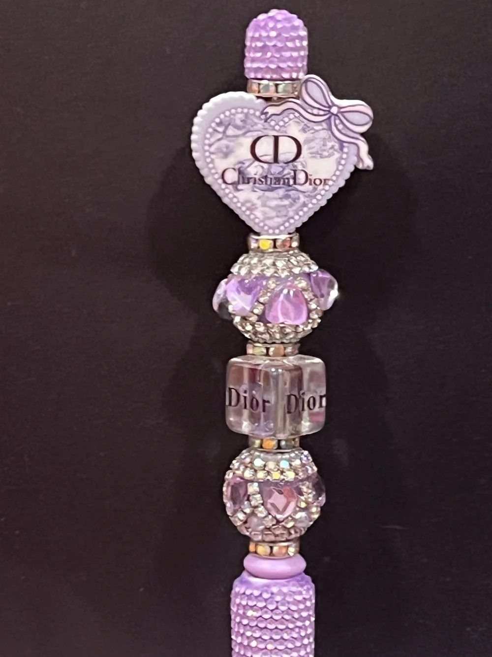 Designer inspired Lavender Heart silicone focal fancy beaded pen